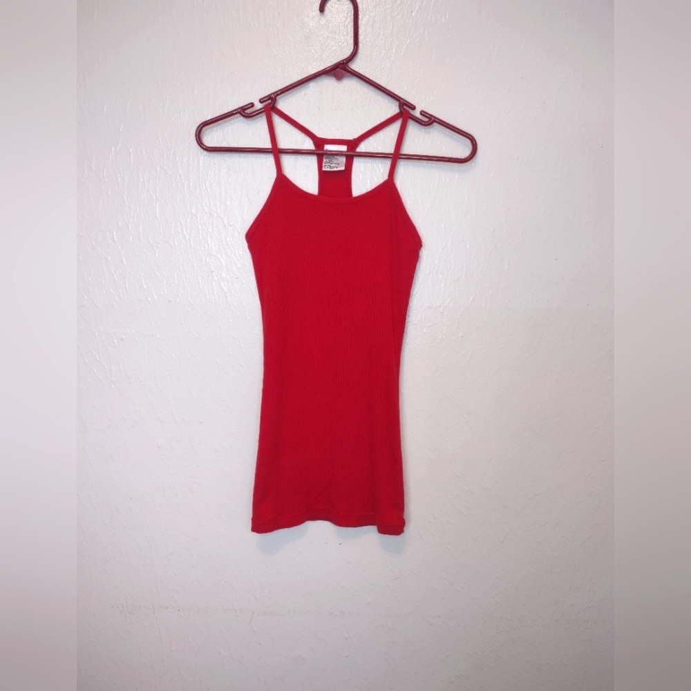 Red Ribbed Junior's Y2K Stretch Tank Camisole Top Size Small
